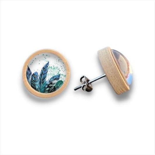 Federn - reales Design 2 - Holzohrstecker mit Motiv - wood stud - Holzohrringe - Holzdeko und mehr