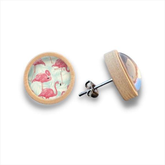 Flamingo - mit Muster - Holzohrstecker mit Motiv - wood stud - Holzohrringe - Holzdeko und mehr
