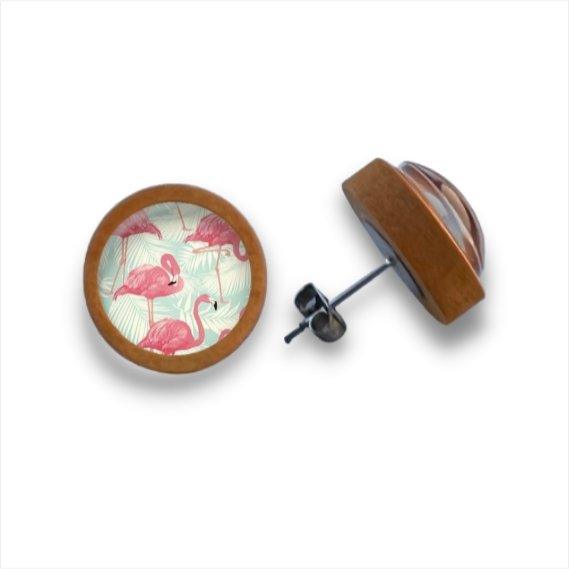 Flamingo - mit Muster - Holzohrstecker mit Motiv - wood stud - Holzohrringe - Holzdeko und mehr