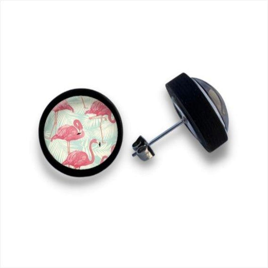 Flamingo - mit Muster - Holzohrstecker mit Motiv - wood stud - Holzohrringe - Holzdeko und mehr