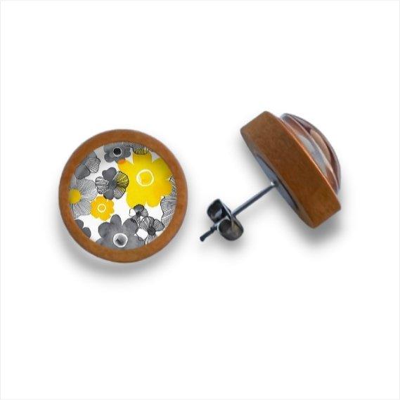Florales- verschiedene Farben - Holzohrstecker mit Motiv - wood stud - Holzohrringe - Holzdeko und mehr
