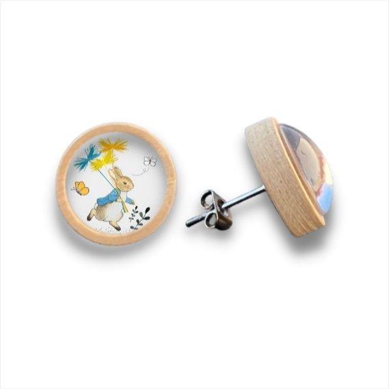 Hase - im Garten - Holzohrstecker mit Motiv - wood stud - Holzohrringe - Holzdeko und mehr