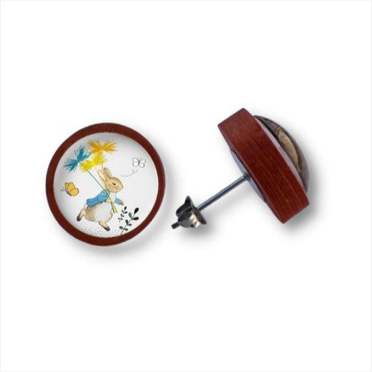 Hase - im Garten - Holzohrstecker mit Motiv - wood stud - Holzohrringe - Holzdeko und mehr