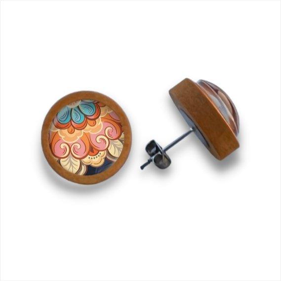 Indian Design - Holzohrstecker mit Motiv - wood stud - Holzohrringe - Holzdeko und mehr