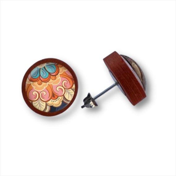 Indian Design - Holzohrstecker mit Motiv - wood stud - Holzohrringe - Holzdeko und mehr
