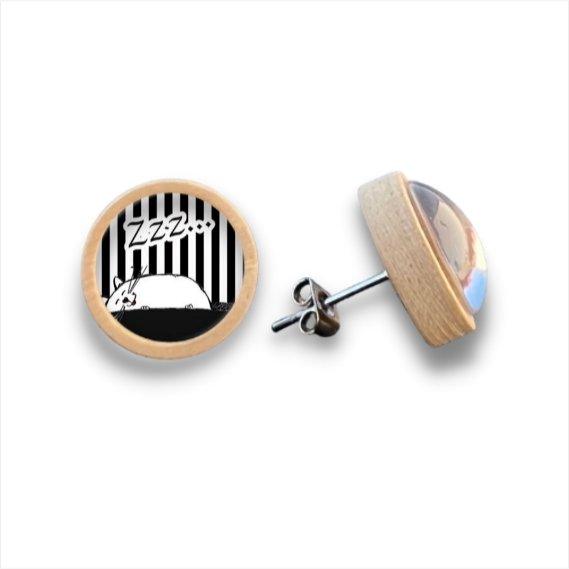 Katzen - schwarz weiß - Holzohrstecker mit Motiv - wood stud - Holzohrringe - Holzschmuck und mehr