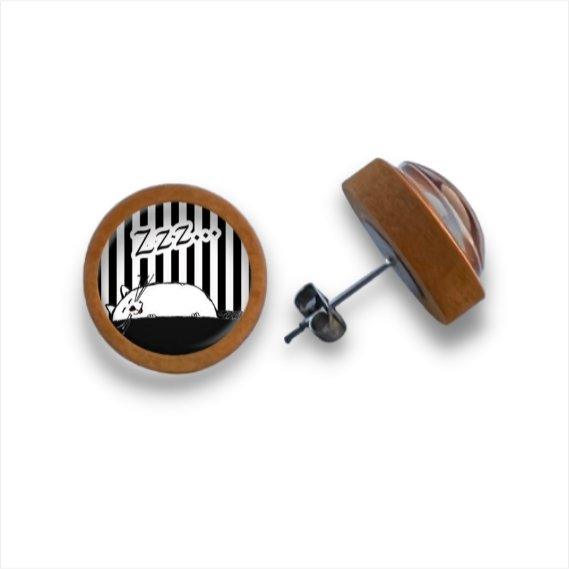 Katzen - schwarz weiß - Holzohrstecker mit Motiv - wood stud - Holzohrringe - Holzschmuck und mehr