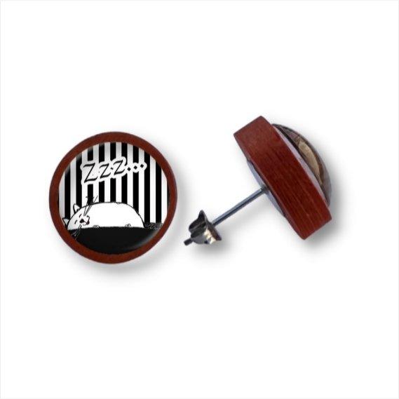 Katzen - schwarz weiß - Holzohrstecker mit Motiv - wood stud - Holzohrringe - Holzschmuck und mehr