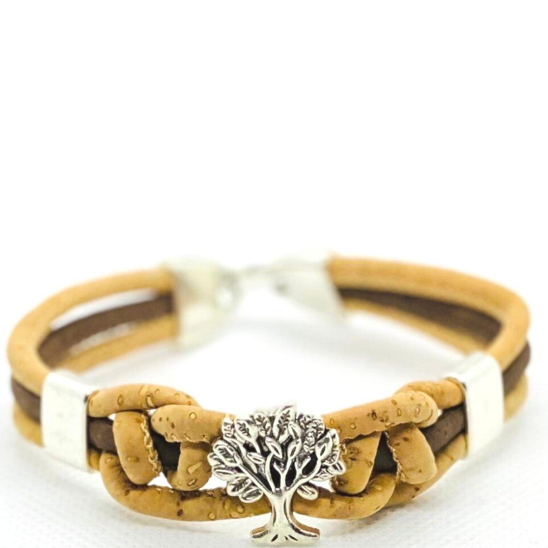 Kork Armband Baum, geflochten - wood stud - Holzohrringe - Holzdeko und mehr
