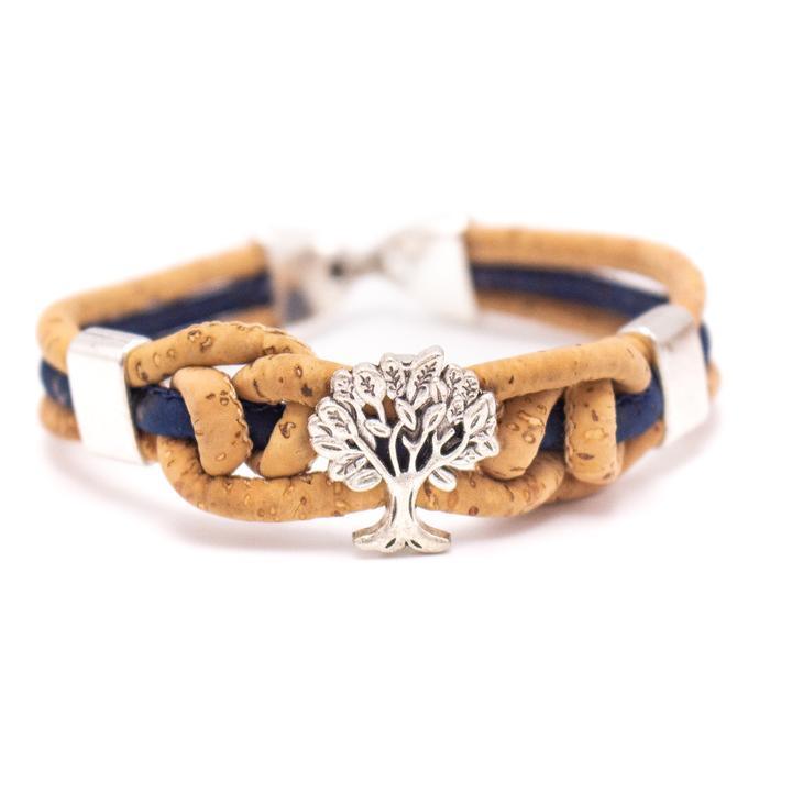 Kork Armband Baum, geflochten: blaue Ausführung.