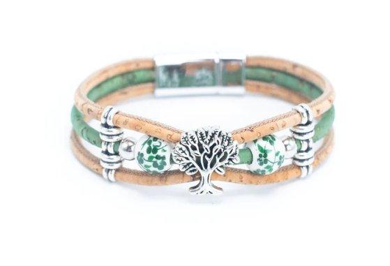 Kork Armband Baum & Perle: grünes Muster.