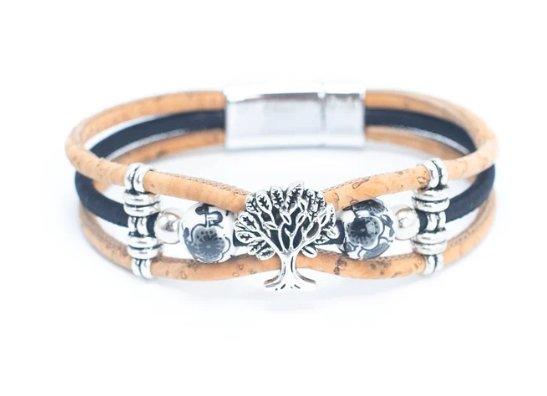 Kork Armband Baum & Perle: dunkelblaues Muster.
