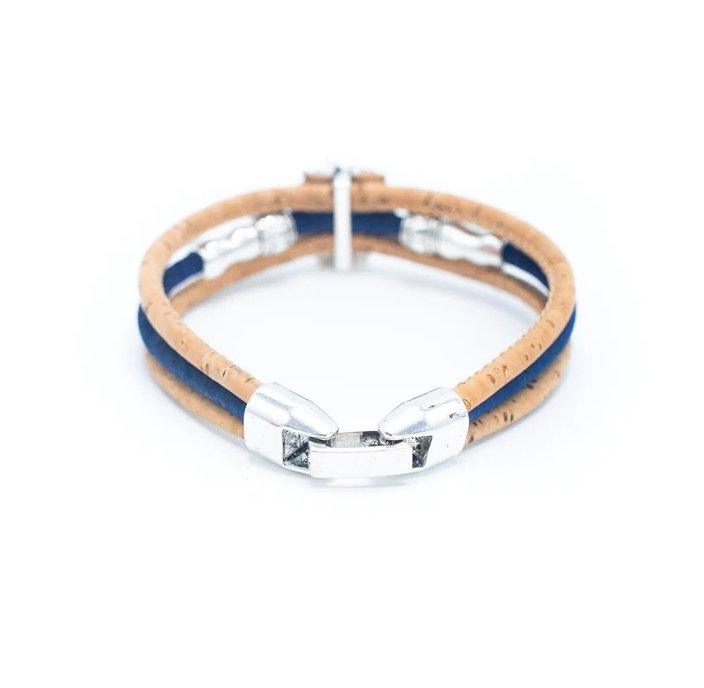Kork Armband Baum, ungeflochten: Rückansicht der blauen Ausführung.