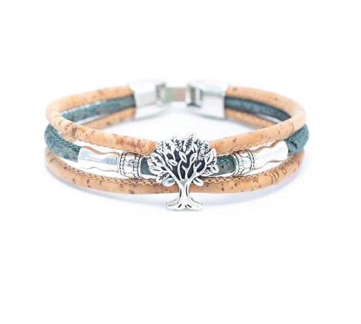 Kork Armband Baum, ungeflochten: türkisfarbene Ausführung.
