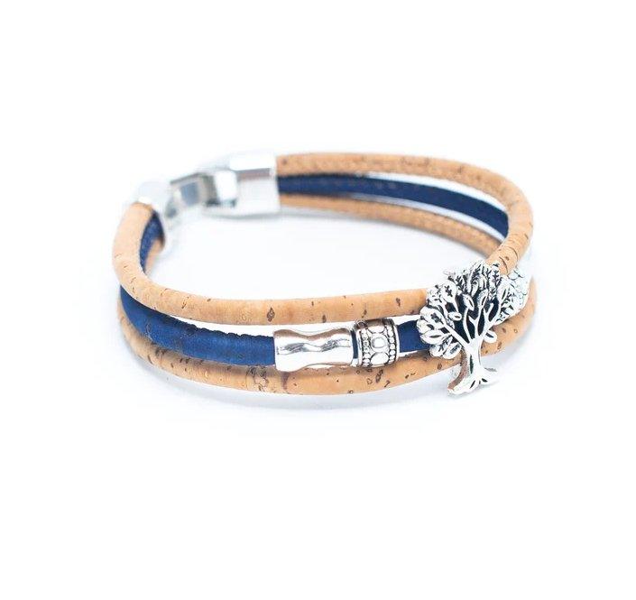 Kork Armband Baum, ungeflochten: blaue Ausführung von der Seite.