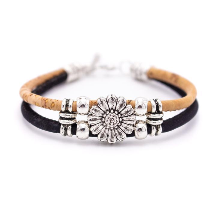 Kork Armband Blume – Ansicht in schwarzer Ausführung