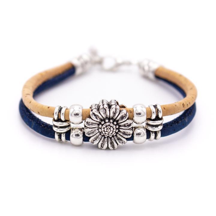Kork Armband Blume – Ansicht in dunkelblauer Ausführung