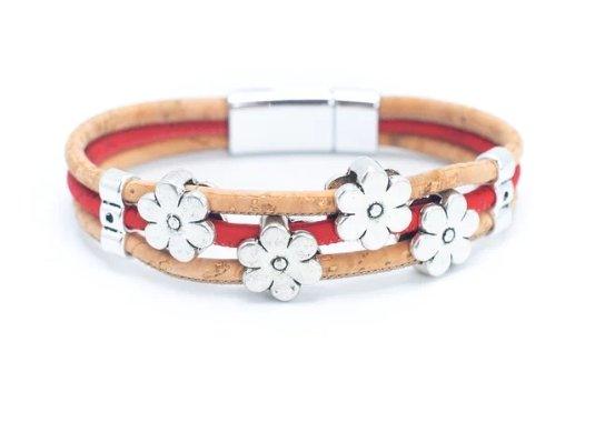 Kork Armband Blütentraum – Ansicht in roter Ausführung