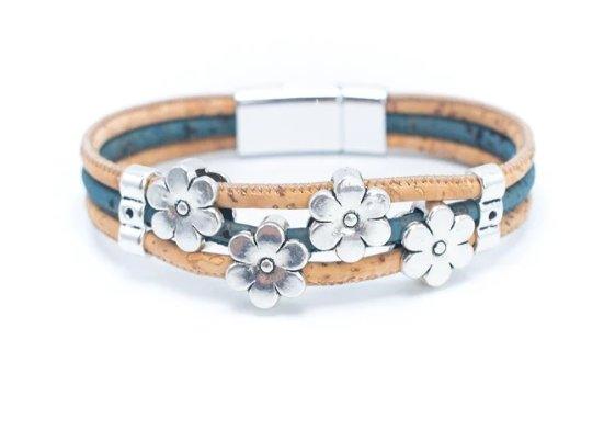 Kork Armband Blütentraum – Ansicht in blauer Ausführung
