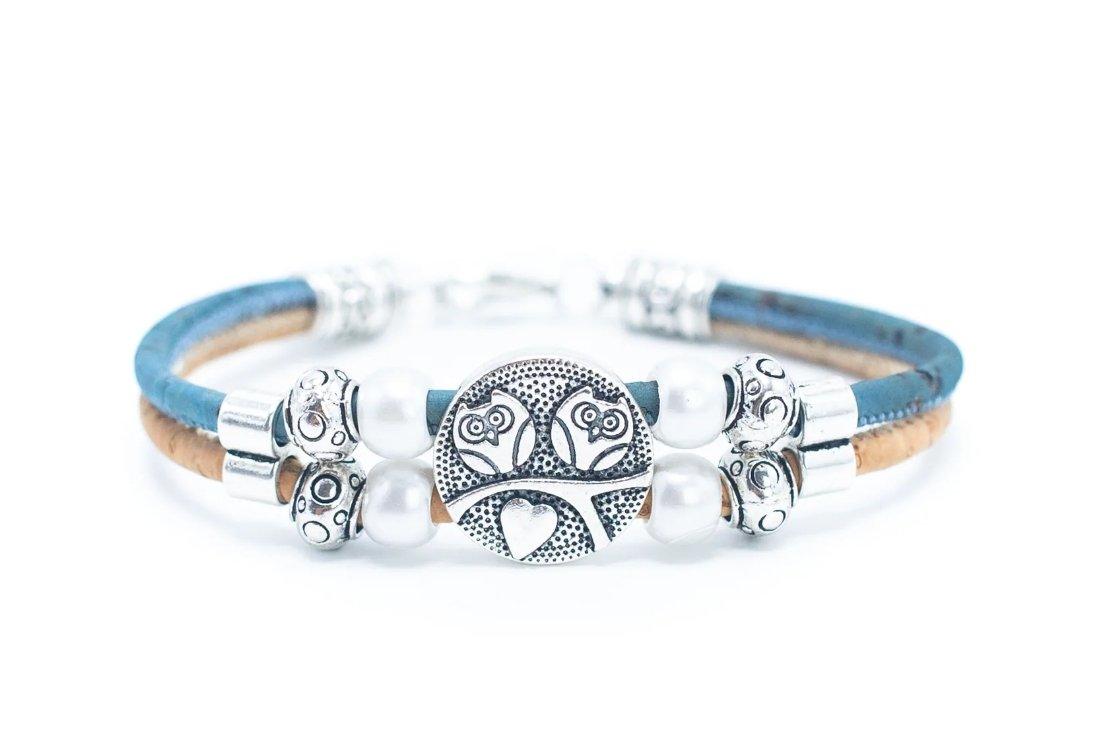 Kork Armband Eulenpaar - wood stud - Holzohrringe - Holzdeko und mehr