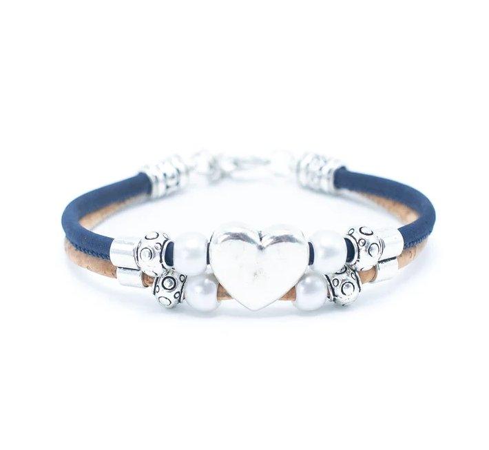 Kork Armband Herz – Ansicht in dunkelblauer Ausführung