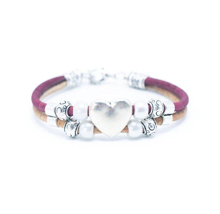Kork Armband Herz – Ansicht in magentafarbener Ausführung