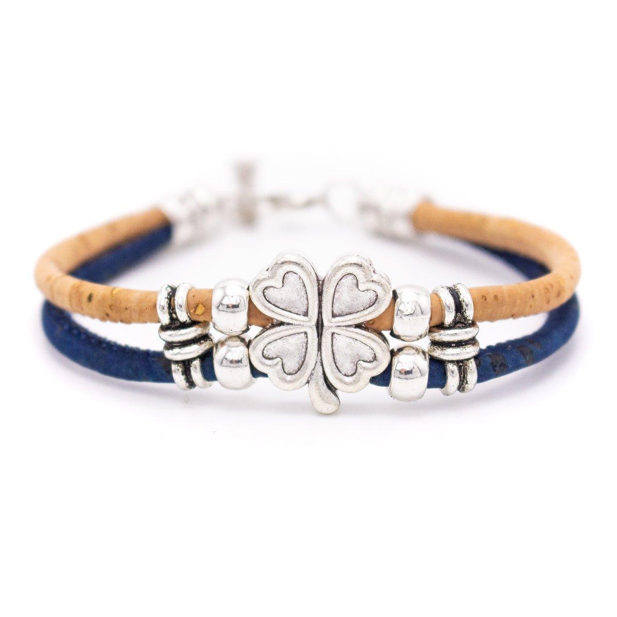 Kork Armband Kleeblatt - wood stud - Holzohrringe - Holzdeko und mehr