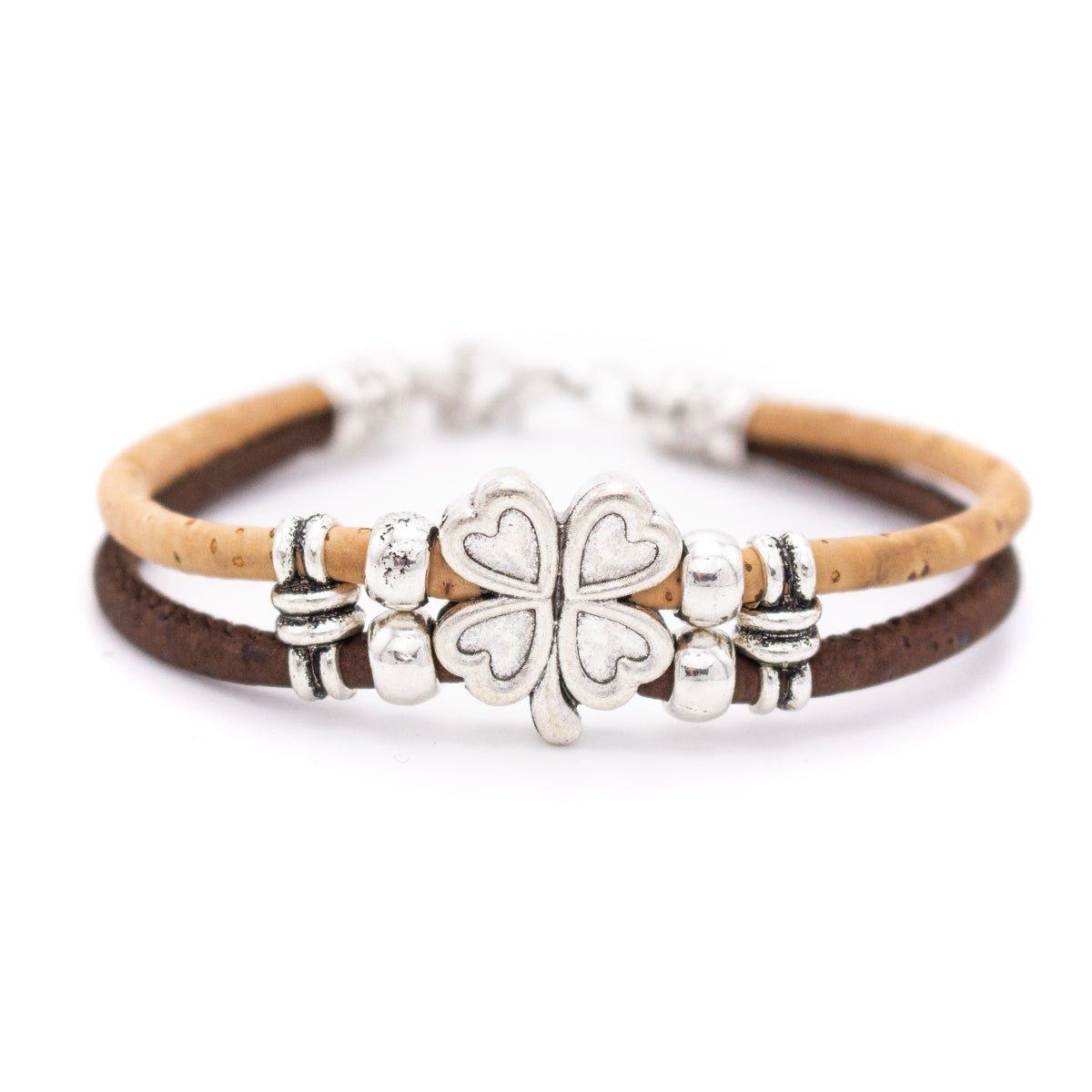 Kork Armband Kleeblatt: braune Ausführung.