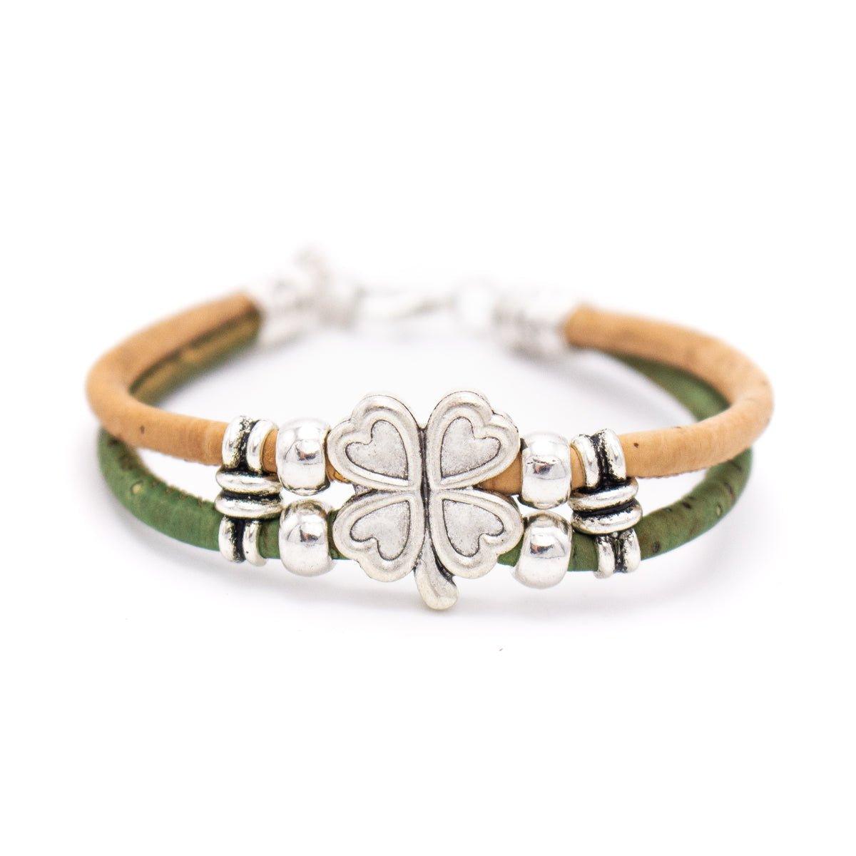 Kork Armband Kleeblatt: grüne Ausführung.