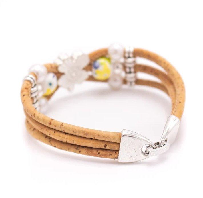 Kork Armband Kleeblatt & Perle: Rückansicht mit Verschluss.