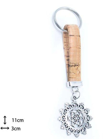 Kork Schlüsselanhänger Blume des Lebens - wood stud - Holzohrringe - Holzdeko und mehr