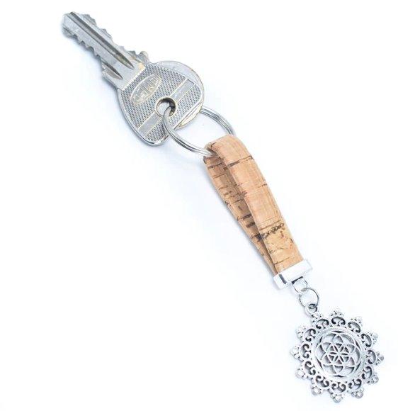 Kork Schlüsselanhänger Blume des Lebens - wood stud - Holzohrringe - Holzdeko und mehr