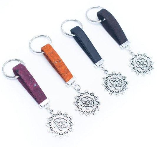 Kork Schlüsselanhänger Blume des Lebens - wood stud - Holzohrringe - Holzdeko und mehr