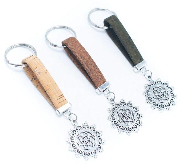 Kork Schlüsselanhänger Blume des Lebens - wood stud - Holzohrringe - Holzdeko und mehr