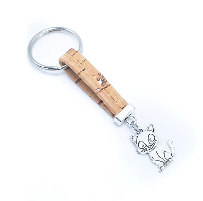 Kork Schlüsselanhänger Katze - wood stud - Holzohrringe - Holzdeko und mehr