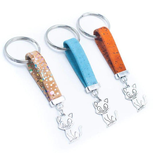 Kork Schlüsselanhänger Katze - wood stud - Holzohrringe - Holzdeko und mehr