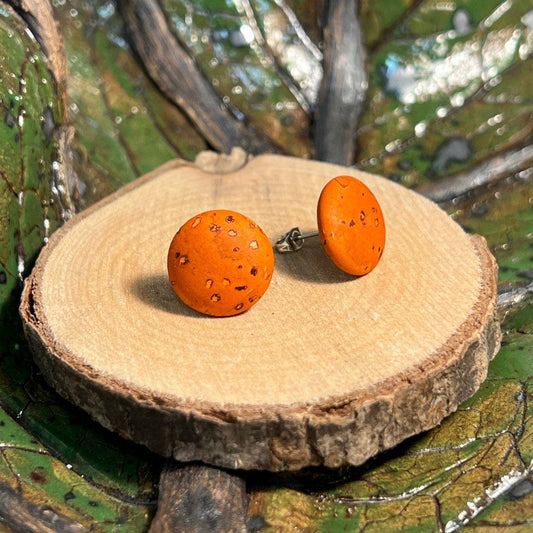 Korkohrstecker Kürbis-Orange - wood stud - Holzohrringe - Holzdeko und mehr