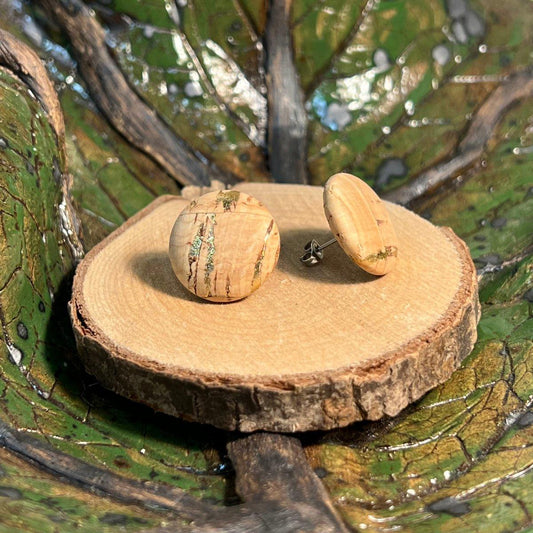 Korkohrstecker Natur mit Goldflecken - wood stud - Holzohrringe - Holzdeko und mehr