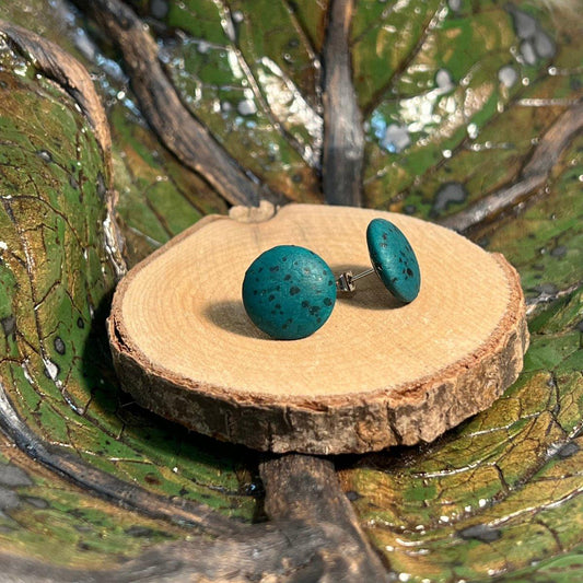Korkohrstecker Petrol - wood stud - Holzohrringe - Holzdeko und mehr