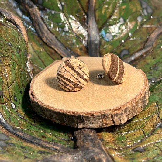 Korkohrstecker Tigerstreifen - wood stud - Holzohrringe - Holzdeko und mehr