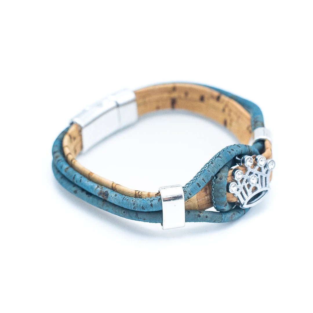Kork Armband Krone: petrolfarbene Ausführung von der Seite.