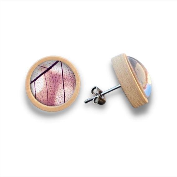 Lila Blätter - Holzohrstecker mit Motiv - wood stud - Holzohrringe - Holzdeko und mehr