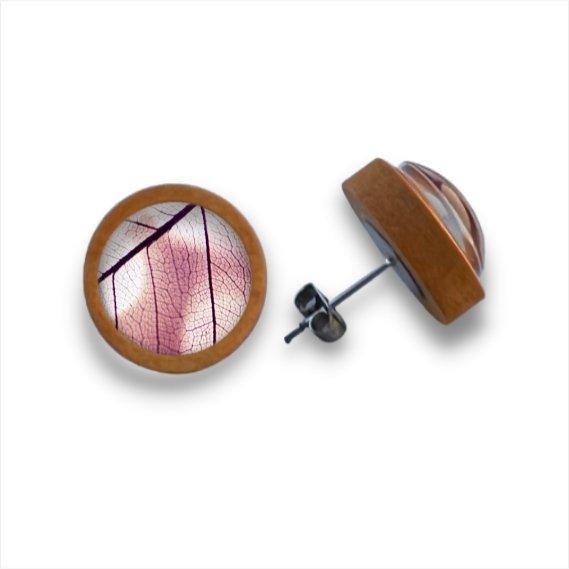 Lila Blätter - Holzohrstecker mit Motiv - wood stud - Holzohrringe - Holzdeko und mehr