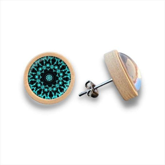 Mandala blau - Holzohrstecker mit Motiv - wood stud - Holzohrringe - Holzdeko und mehr
