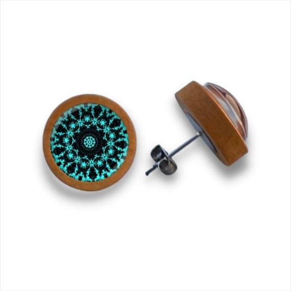 Mandala blau - Holzohrstecker mit Motiv - wood stud - Holzohrringe - Holzdeko und mehr