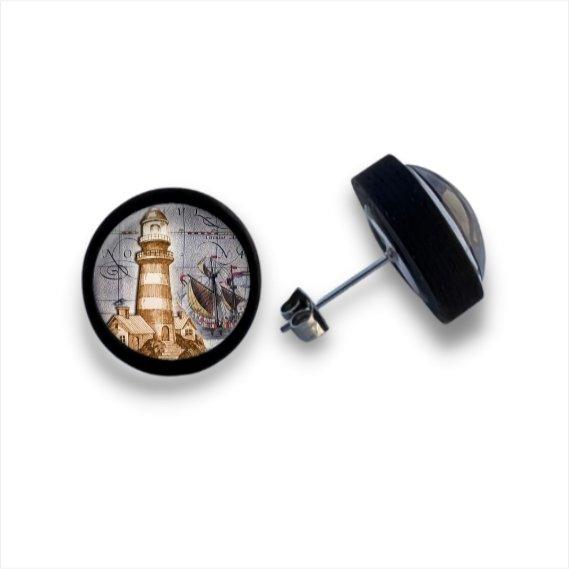 Maritim - Retro Design - Holzohrstecker mit Motiv - wood stud - Holzohrringe - Holzdeko und mehr