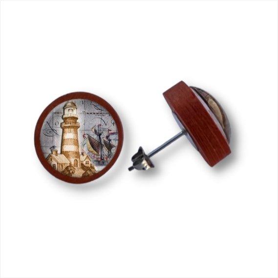 Maritim - Retro Design - Holzohrstecker mit Motiv - wood stud - Holzohrringe - Holzdeko und mehr