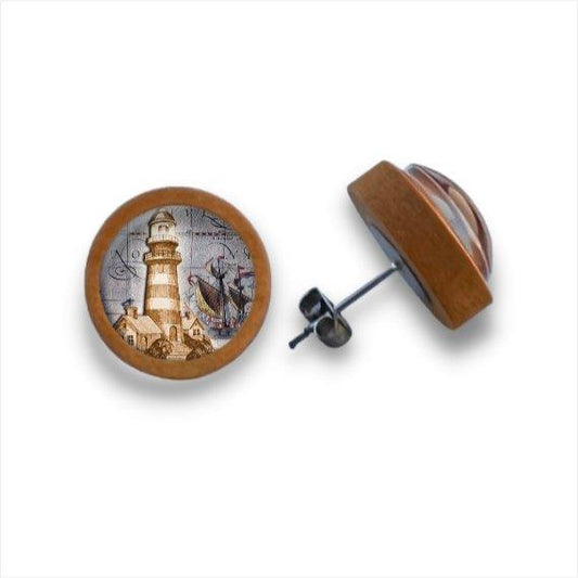 Maritim - Retro Design - Holzohrstecker mit Motiv - wood stud - Holzohrringe - Holzdeko und mehr