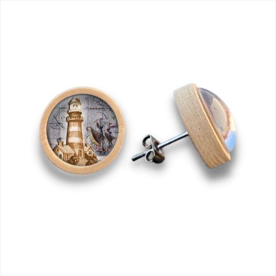 Maritim - Retro Design - Holzohrstecker mit Motiv - wood stud - Holzohrringe - Holzdeko und mehr