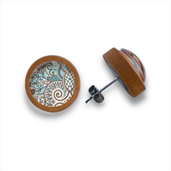 Muster - abstrakt - Holzohrstecker mit Motiv - wood stud - Holzohrringe - Holzdeko und mehr